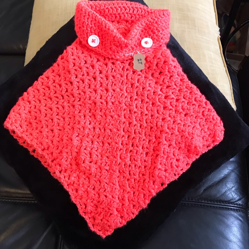 Girls size 2T cowl neck poncho neon coral